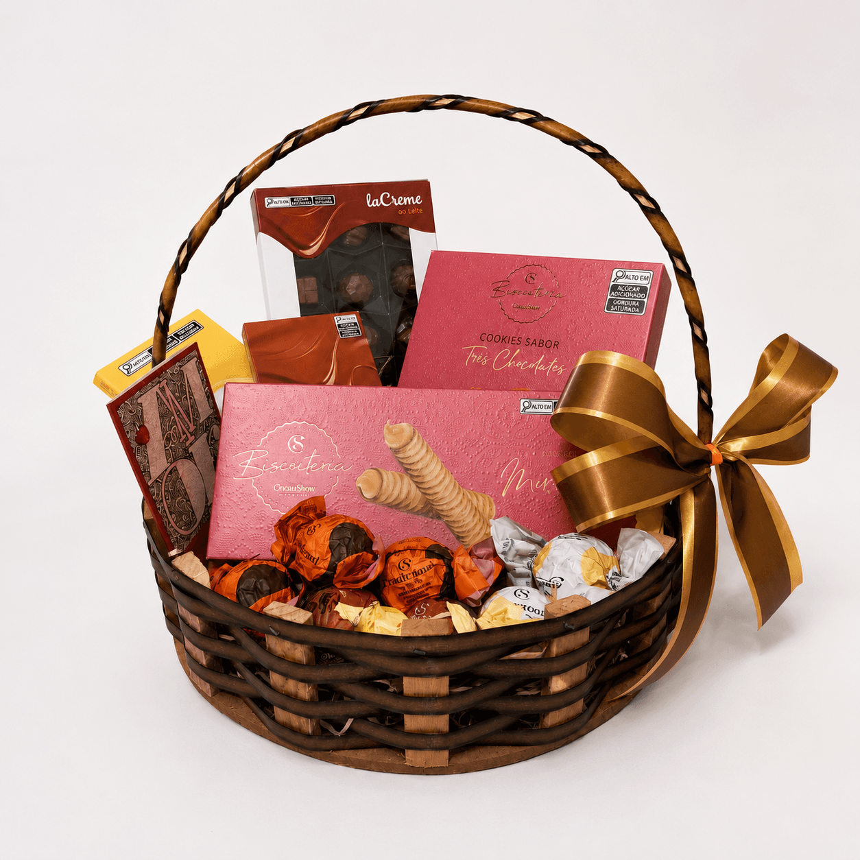 Cestas com Muitos Chocolates, Biscoitos e Trufas Cacau Show