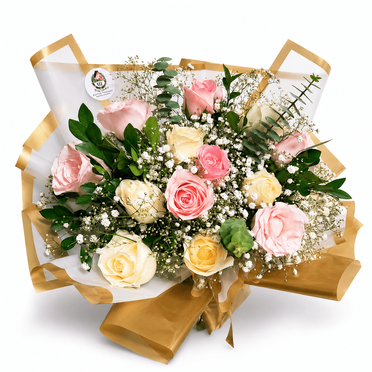 Buquê de 12 Rosas Brancas e Rosadas