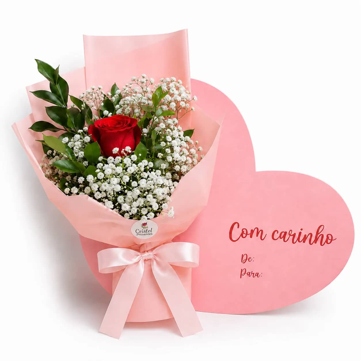 Coração que Floresce com Rosa Vermelha Importada