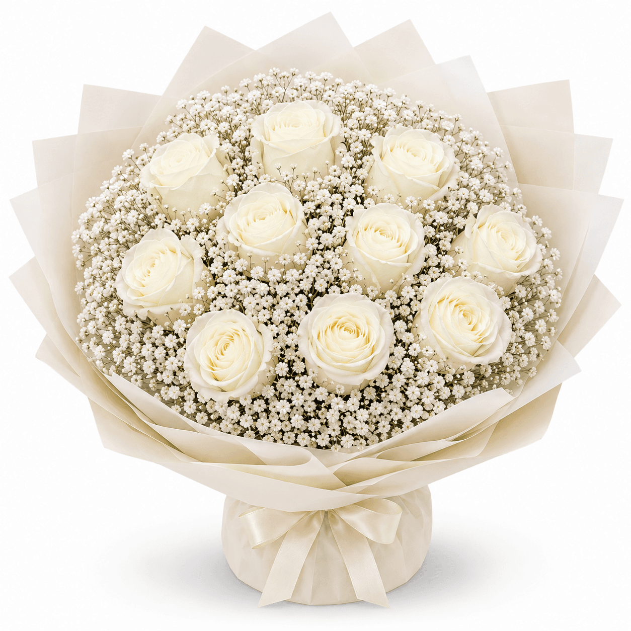 Buquê Paz e Elegância – 10 Rosas Brancas