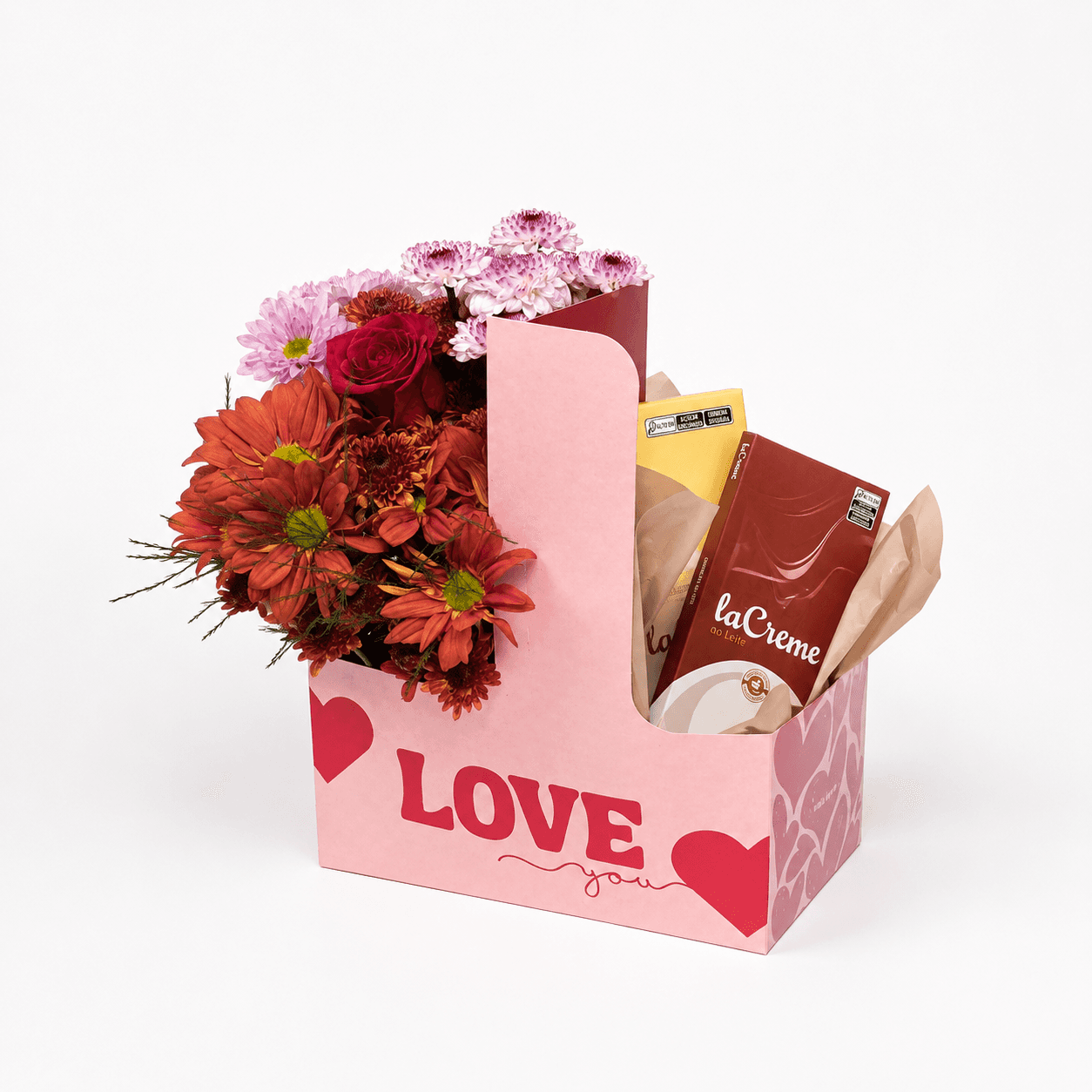 Cestinha com Chocolates e Arranjo Floral