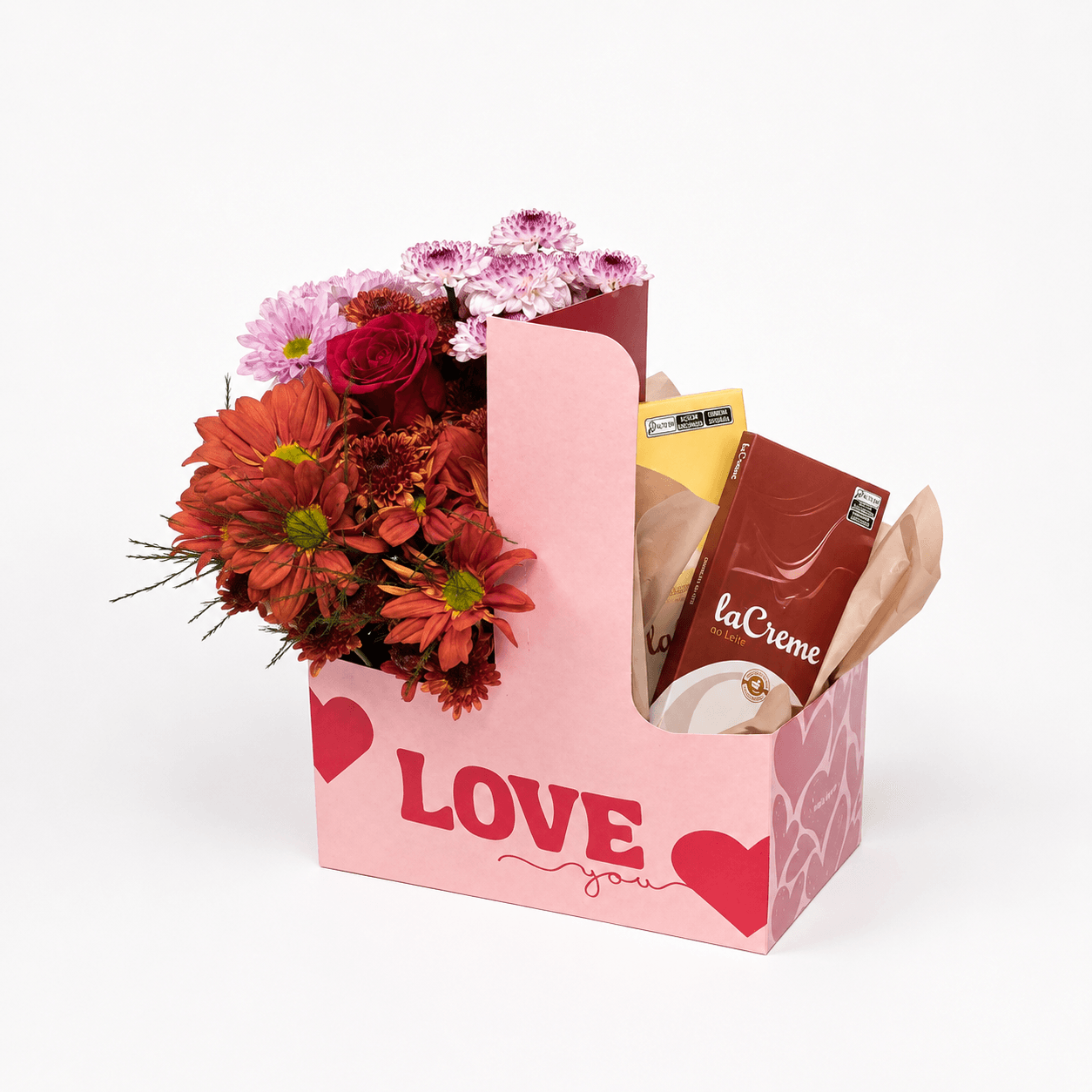 Cestinha com Chocolates e Arranjo Floral