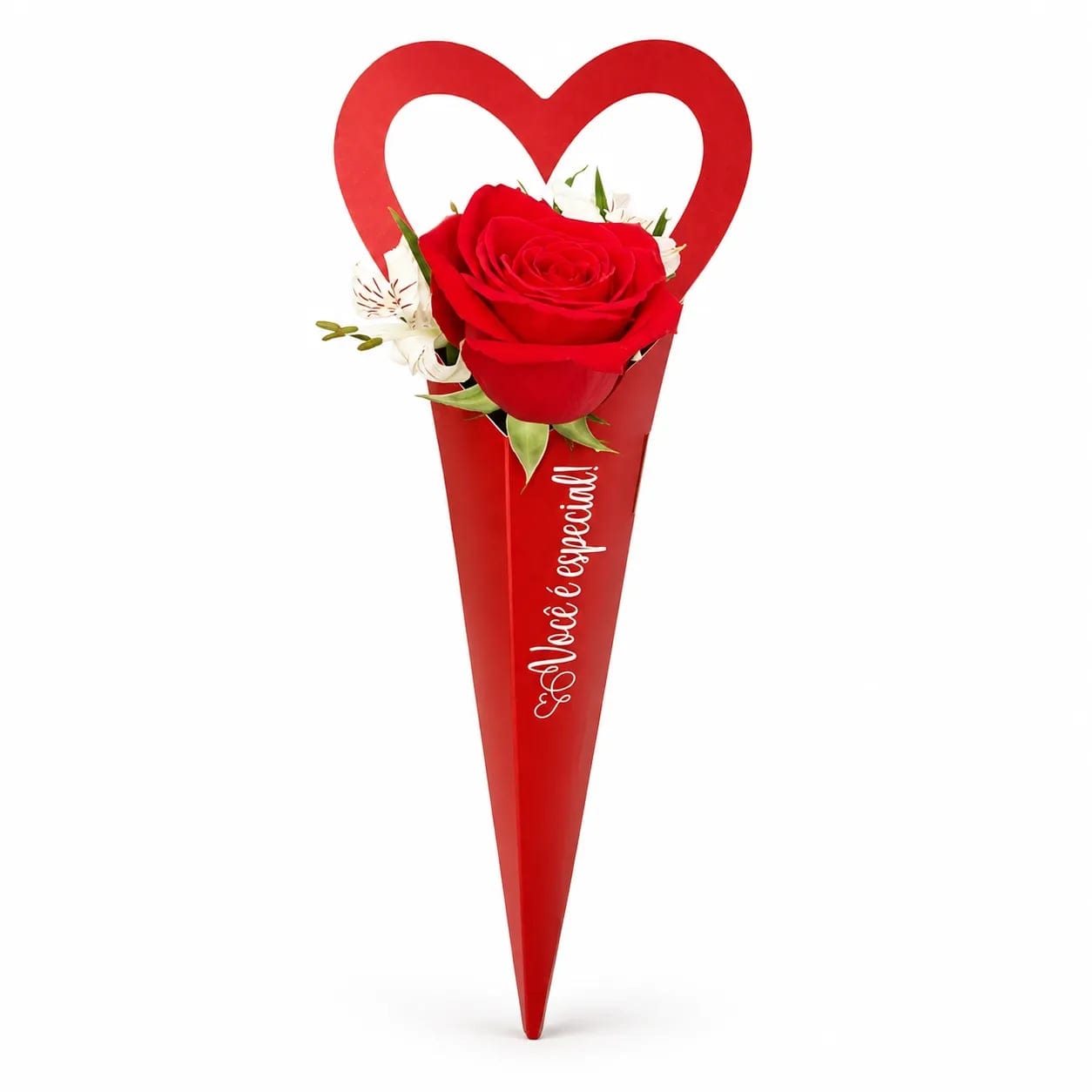 Rosa Vermelha Premium no Cone Coração