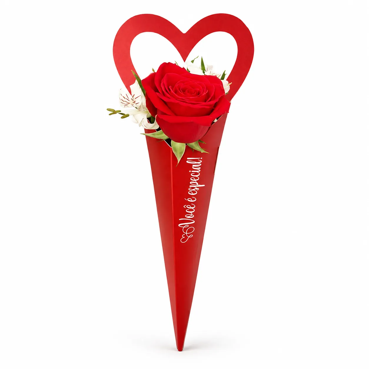 Rosa Vermelha Premium no Cone Coração