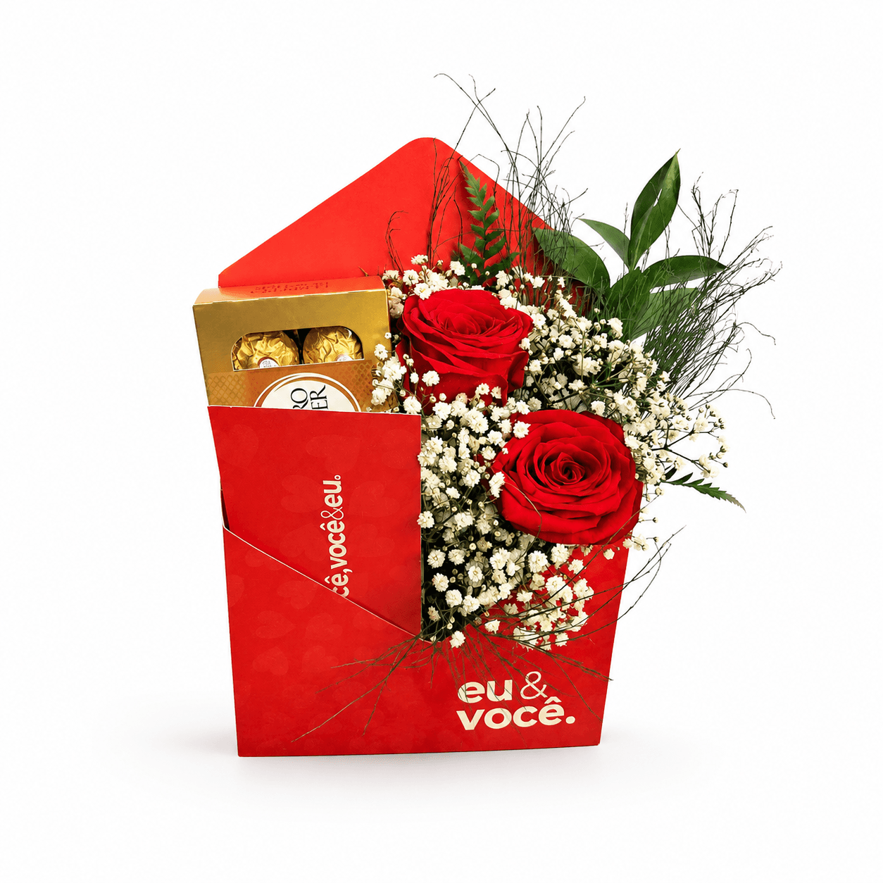 Caixa Envelope com Arranjo de Rosas Premium Importadas