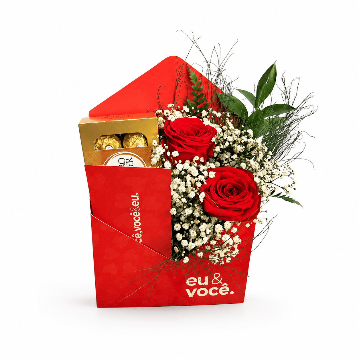 Caixa Envelope com Arranjo de Rosas Premium Importadas