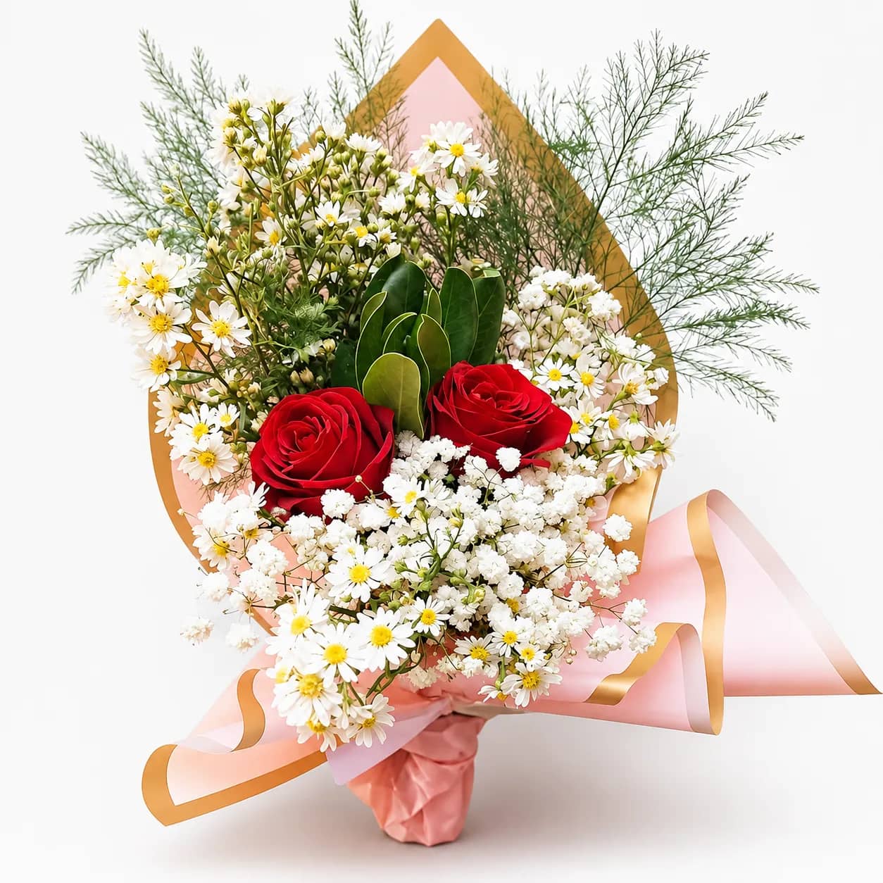Arranjo Dois Corações - 2 Rosas Vermelhas