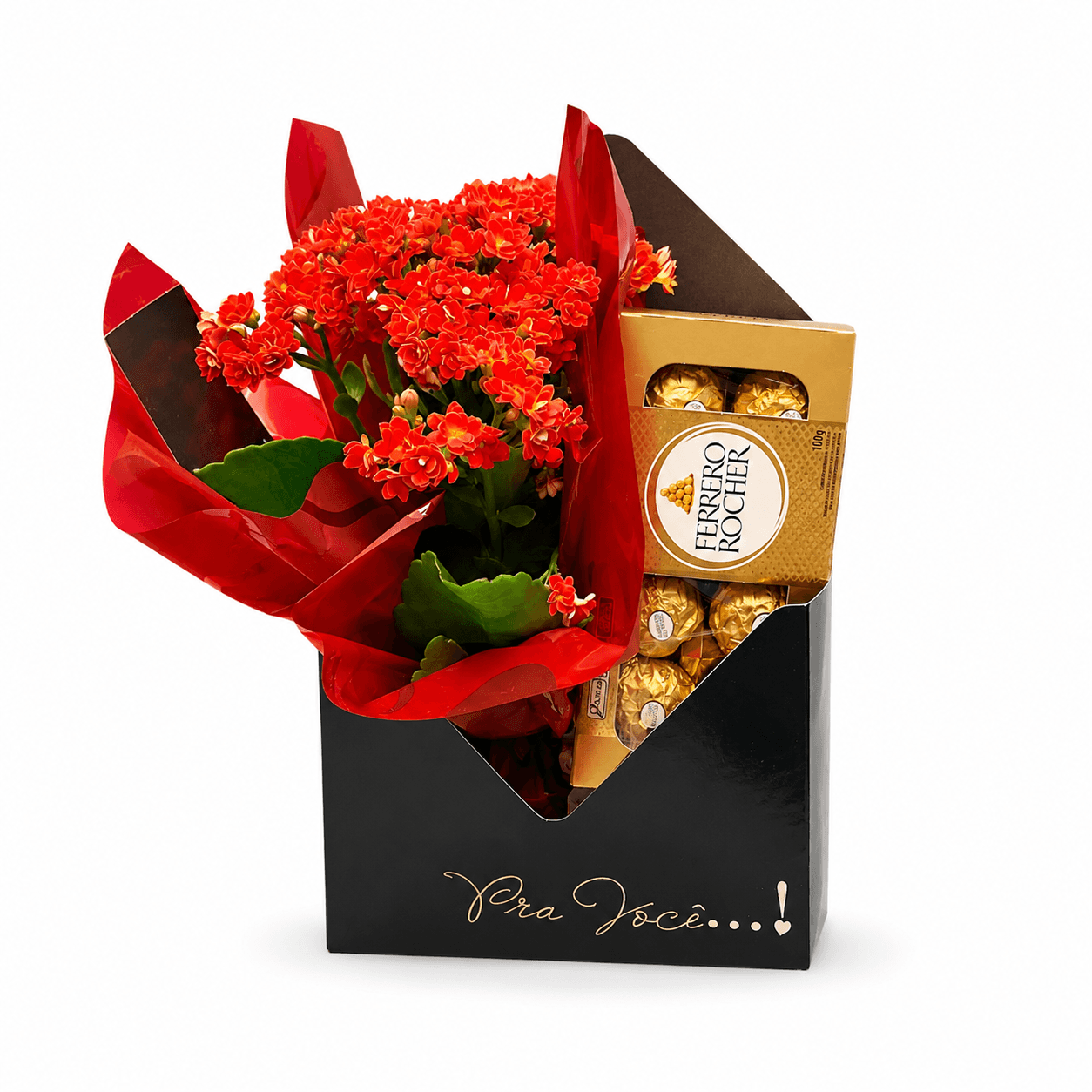 Caixa Envelope com Kalanchoe e Ferrero Rocher